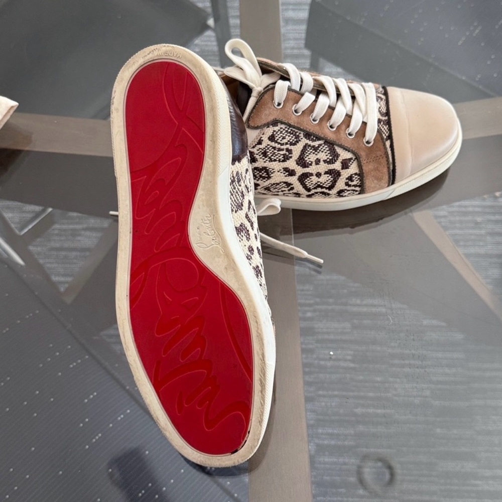 Christian Louboutin Tan and Snake Pattern Sneakers